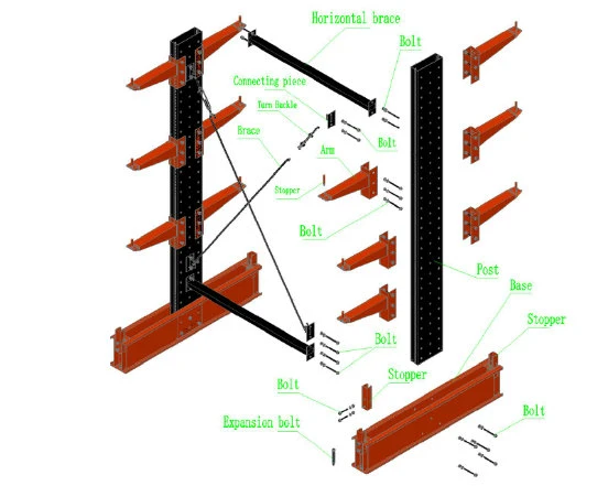 Warehouse Storage Single Side Light Duty Cantilever Shelving for Tubes